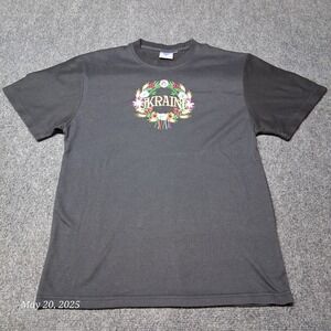 VTG Made in Ukraine Embroidered T Shirt Women Size XL Black Short Sleeve